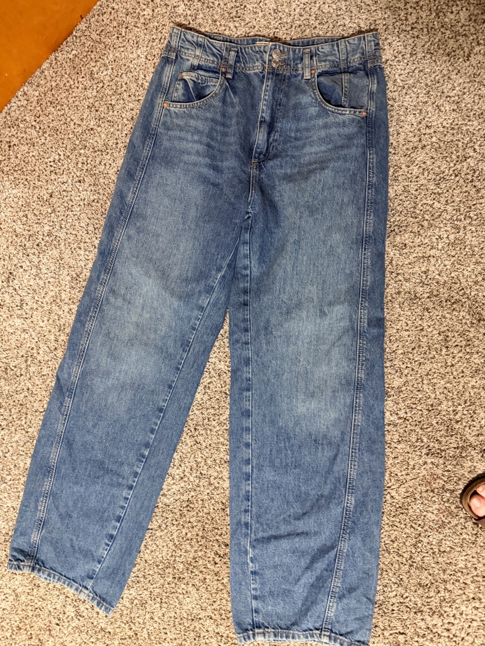 We The Free Blue Denim Jeans with Orange Stitching Detail